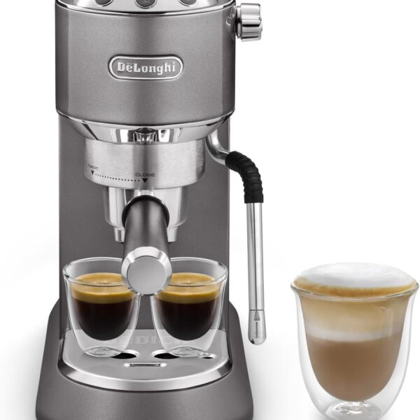 De'Longhi Dedica Arte Espresso Machine - MyLatteArt Milk Foam Nozzle, Precision Steam Wand, Steel Tamper Included, Grey - Create Perfect Espresso, Cappuccinos, and Latte Art at Home - EC885.GY