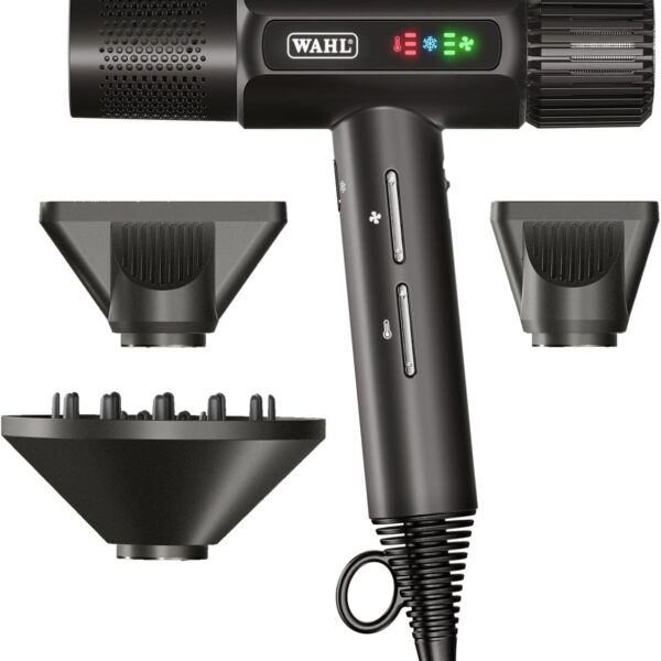 Wahl Vanquish Hair Dryer, Lightweight, LED Display, Quiet, Professional 3 Attachments, Powerful, Cool Drying, 3 Speed-Settings, Auto-Clean, Even Drying, Quick Dry