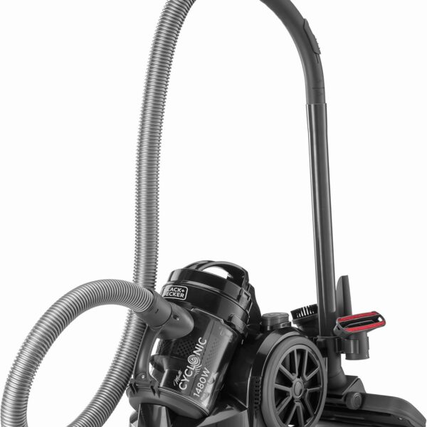 BLACK+DECKER Multi-Cyclonic Bagless Vacuum Cleaner, 1480W, 1.8L Capacity, 6-Stage Filtration, Variable Speed, 143 Air Watts, 5m Cable, Includes Brushes, Powerful & Efficient, Black - VM1480-B5