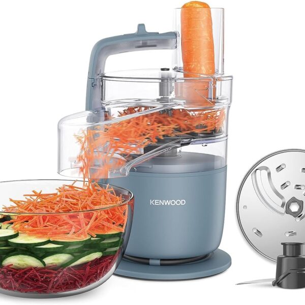KENWOOD 2-in-1 Food Processor + Chopper 650W with 360° EXPRESS SERVE for Limitless Slicing/Grating, Powerful Versatility, Ultra Compact - Ready to Go in Your Kitchen Drawer FDP22.130GY Grey/Clear