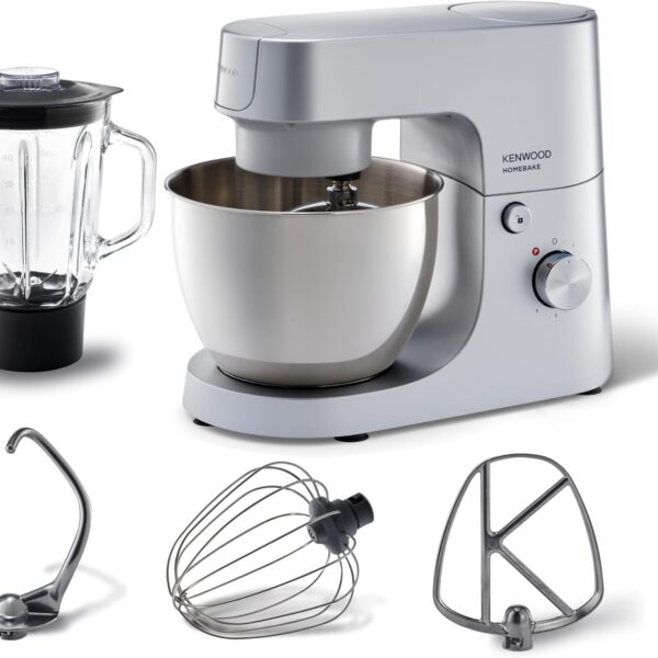 KENWOOD Stand Mixer HOMEBAKE Kitchen Machine 1400W with Blender, 5L Stainless Steel Bowl, K-Beater, Whisk, Dough Hook, Splash Guard KHH01.120SI Silver
