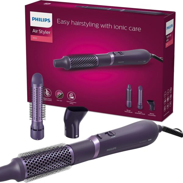 Philips 3000 Series Blower Brush with Ceramic Coating and Keratin, Ionic Function, 3 Accessories (Model BHA305/00)
