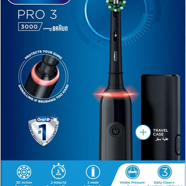 Oral-B Pro Clean 3 3000 Electric Toothbrush with Travel Case, Black Color, Rechargeable, with Built-in Timer