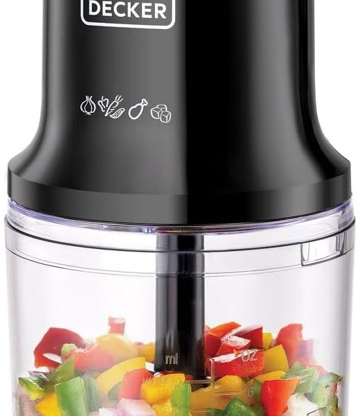 BLACK+DECKER Vertical Chopper, 500W, 4 Durable Stainless Steel Blades, 500ml Working Capacity Bowl, Sleek Chrome Trim, Powerful Motor for Chopping, Pureeing & Mincing, Easy to Use, Black - FC500-B5