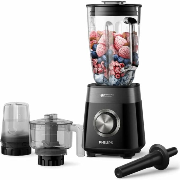 Philips Blender 5000 Series - 1200W, 2L Capacity, 3 Speed+ Pulse, ProBlend Plus Technology, Chopper & Mill Attachment, Black - HR3033/00 Visit the Philips Store