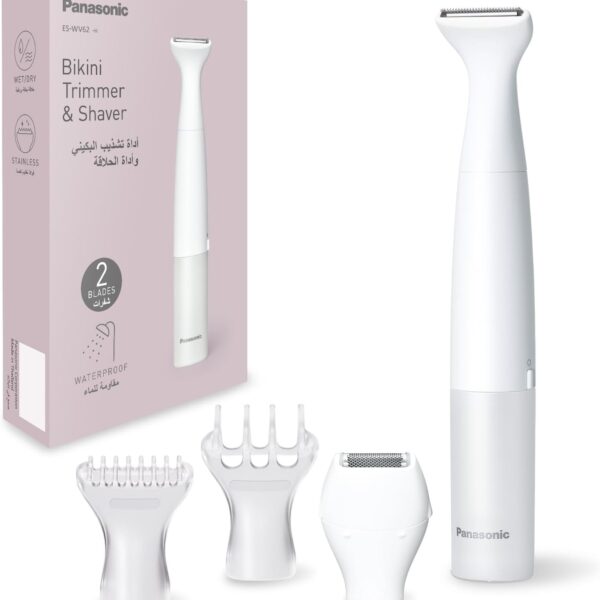 Panasonic Bikini Trimmer and Shaver for Women with 4 Attachments for Gentle Grooming in Sensitive Areas, Wet/Dry, Battery-Operated – ES-WV62-h262