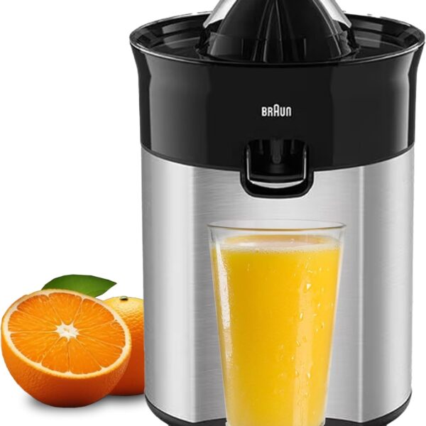 Braun Citrus Quick 5 Citrus Juicer, Direct Juice Spout, Anti-Drip Spout, Automatic Start/Stop, Easy Cleaning, Direct Serving System, Includes Protective Lid, 60 Watts, CJ 5050 Black Metal