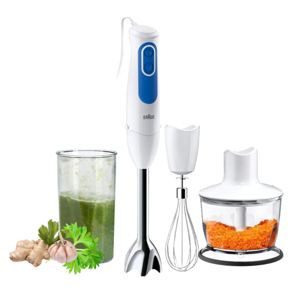 Braun Household Braun Hand Blender Multi Quick 3, 700 Watts, Power Bell Plus, Splash Control, Dual speed, whisk, 500 ML chopper, Beaker - MQ 3035