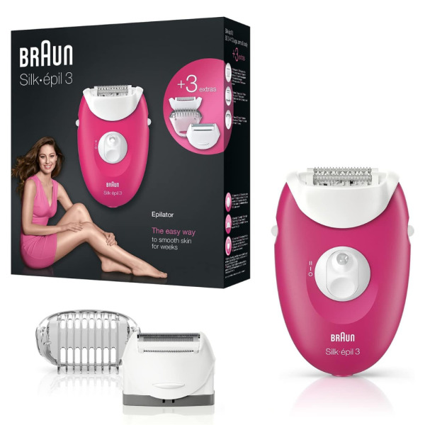 Braun Silk Epil 3 410 Epilator With 2 Extras, Raspberry Pink / White