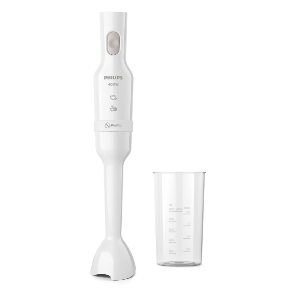 Philips Pro Mix Hand Blender 3000 Series, 400 W Motor, Beaker Included, Compact, White, Plastic, HR2520/01, 2 Years Warranty UAE Version