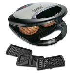 Black+Decker 3-in-1 Multiplate Sandwich, Grill and Waffle Maker (Grey) TS2090 750 Watt