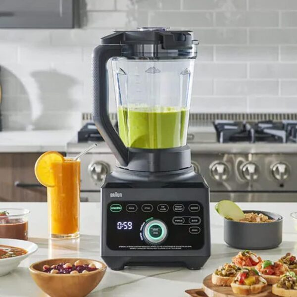 Braun 1600W Premium Power Blender Smoothie Maker PowerBlend 9 with 18 Functions, Unique Triangular Tritan Jar and 2 Smoothie2Go Bottles for Hot Soup, Chop, Ice Crush, Ice Cream and Spread JB9042 Black