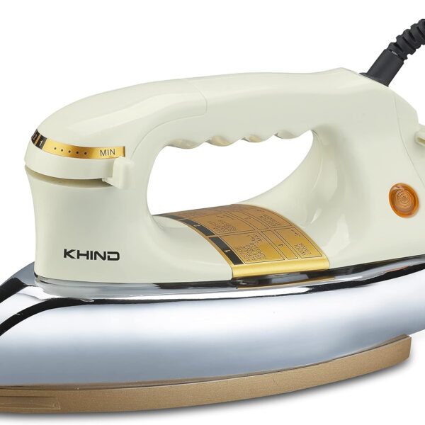 KHIND Electric Dry Iron, 1200W, 2.0kg Heavy Weight, Ceramic Coating, Automatic Thermostat Cut-Off, Suitable for All Cloth Types - EI303 Off White