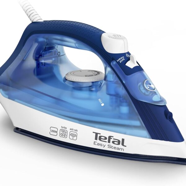 TEFAL Steam Iron | Easy Steam | Iron Steamer | 1200 W | 220 ml | Anti-scale | Non-stick | Blue |2 Years Warranty | FV1941M0