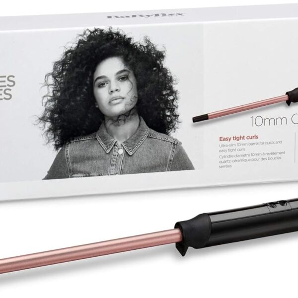 BaByliss Hair Curler, 10mm Barrel For Precise Curls, led Display For Temperature Control With Quartz Ceramic Technology, 6 Temperature Settings For Customization & Rapid Heat-up Time, C449SDE (Black )