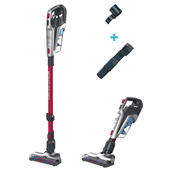 BLACK+DECKER 21.6V 2Ah Li-Ion 500ml 3-in-1 Cordless Stick Vacuum with Jack Plug Charger Red BHFE620J-GB