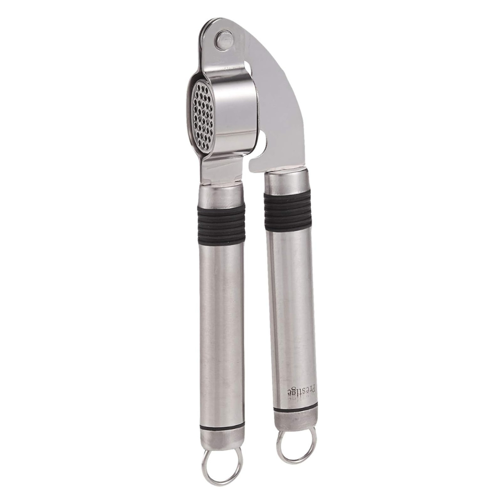 Prestige Eco Stainless Steel Garlic Press With Rubber Grip, Silver - Pr55826