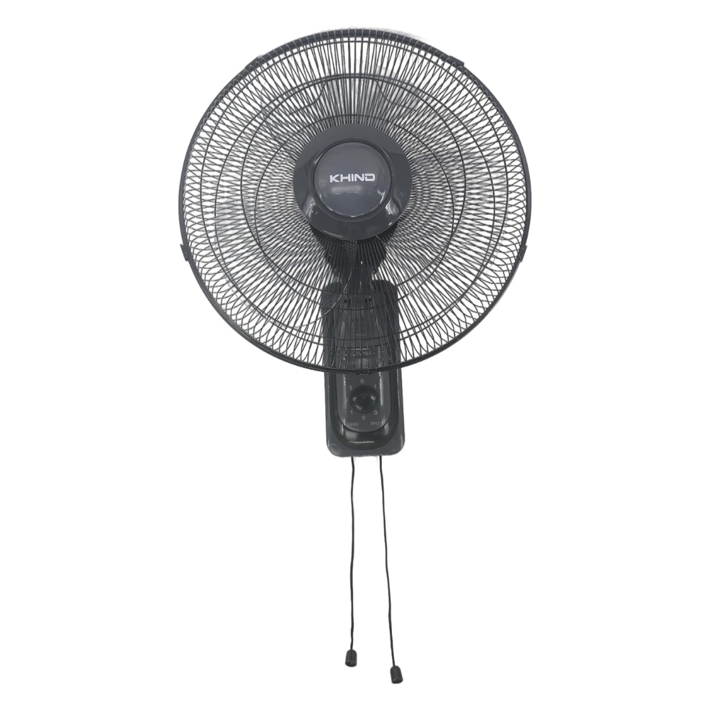 KHIND 16 Inch Wall Fan, 3 Leaf AS Blade, 3 Speed Manual Control with Pull Cord, Oscillation with Pull Cord, Built-in Thermal Fuse, Double Pull Cord, 2 Year Warranty, Dark Grey, WF163T