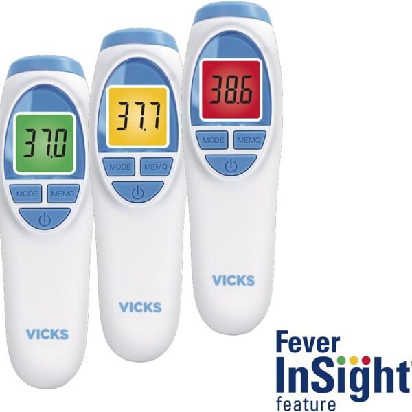 Vicks VNT200EU Thermometer with No Touch Technology Clinically Tested Accuracy, Fever InSight, Quiet Mode, Fast Measurement,White