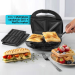 Black+Decker 3-in-1 Multiplate Sandwich, Grill and Waffle Maker (Grey) TS2090 750 Watt