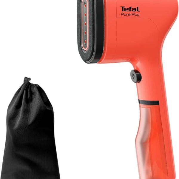 Tefal DT2022 Pure Pop Steam Brush | 1300W | 70ml Water Tank | Removes up to 99.99% of Viruses/Bacteria/Germs | Fast Heating | 20g/min Continuous Steam Release | Coral Red/Black