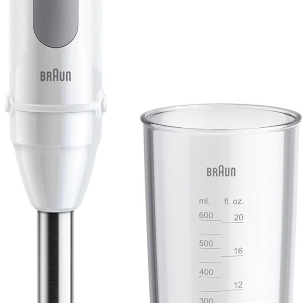 Braun MultiQuick 5 MQ 50.001 M, Manual Blender with PowerBell Plus Technology, 21 Speed Wheel+Turbo, Click Plus System, Mixer with Ergo Handle, Steel Cam and Beaker 600 ml, 1000W, White