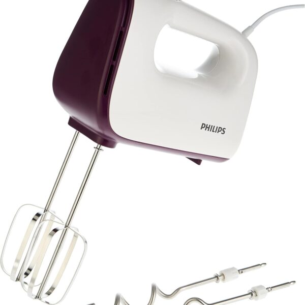 Philips Mixer - 400W - Double Balloon Beater, Kneading Tool, 5 Speeds + Turbo, White/Purple - HR3740/11