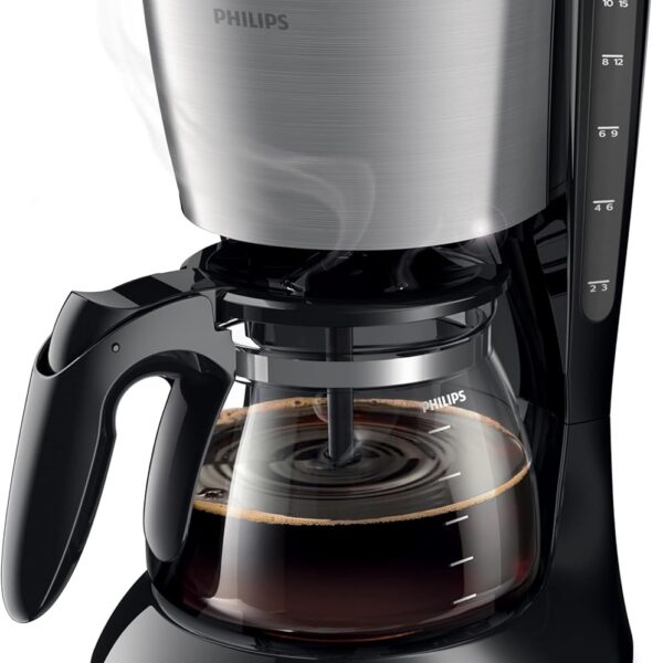 Philips Drip Coffee Maker - 1.2L, Up to 15 Cups, Glass Jug, Auto Off Function, Silver/Black - HD7462/20