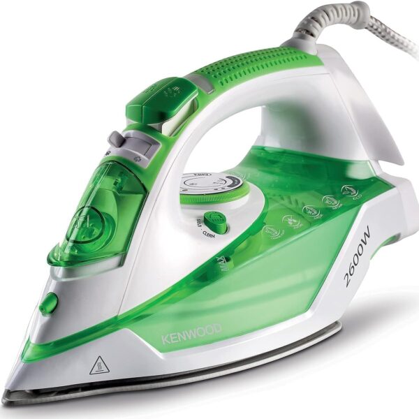 KENWOOD Steam Iron 2600W with Ceramic Soleplate, Anti-Drip, Anti-Calc, Self Clean, Continuous Steam, Burst, Spray Function STP70.000WG White/Green