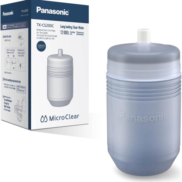 Panasonic Replacement Water Purifier Cartridge – 12,000L Capacity for TK-CS200, TK-CS20, TK-CS10, PJ-6RF, PJ-3RF, Activated Carbon, Removes Chlorine, Turbidity & Particulate Iron – TK-CS200C